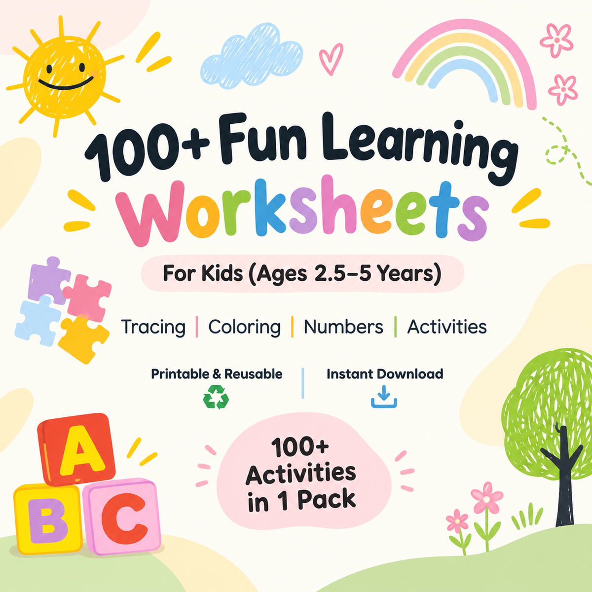 105 Kids Activity Worksheet (Ages 2.5-5 years)